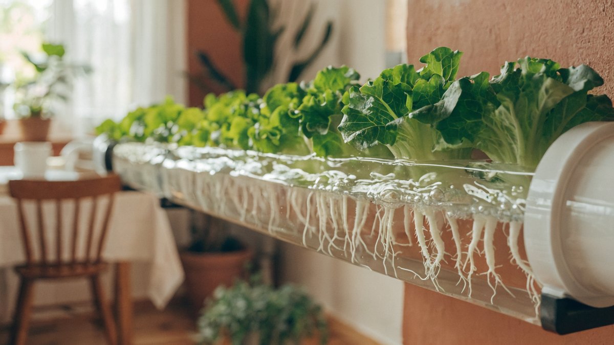 Os canos de PVC formam canais onde as raízes recebem nutrientes.